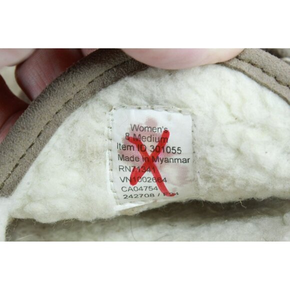 LL Bean Cement Suede Slip-On Mountain Moccasin Fleece Lined Slippers Size 8 M - Picture 8 of 10